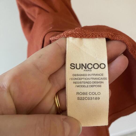 SUNCOO burnt orange long sleeve belted peasant dress - Picture 4 of 8